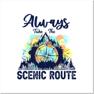 Always Take The Scenic Route Funny Adventure Hiking Camping Posters and Art